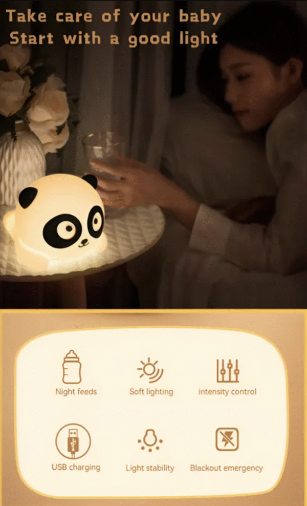 Velador Infantil Silicona Oso Panda Tactil y Recargable por USB